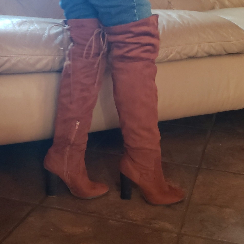 Western Women brown suede knee high boot size 8.5 square heel - Picture 7 of 11